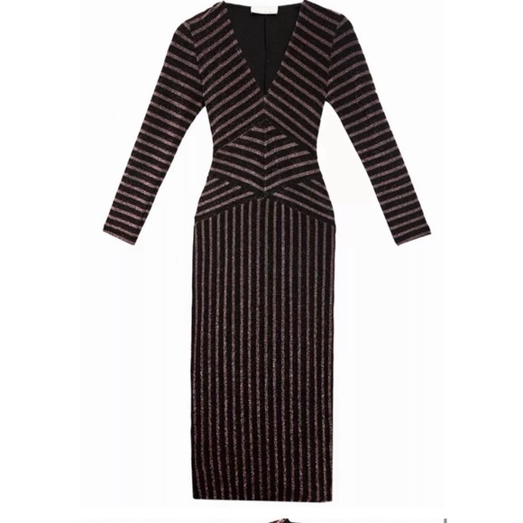 NWT Fleur du Mal glitter metallic fitted stretch Long Sleeve Dress Bisou Medium - Picture 6 of 10